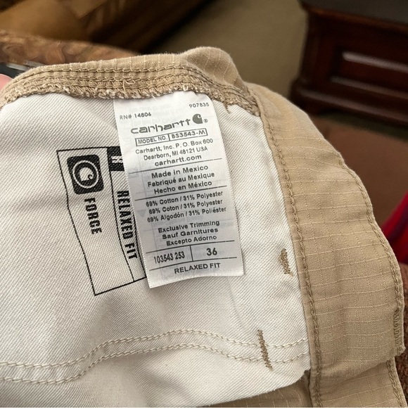 Carhartt Mens Force Relaxed Fit Ripstop Cargo Work Short Khaki Flat Front Sz 36 - Picture 5 of 6